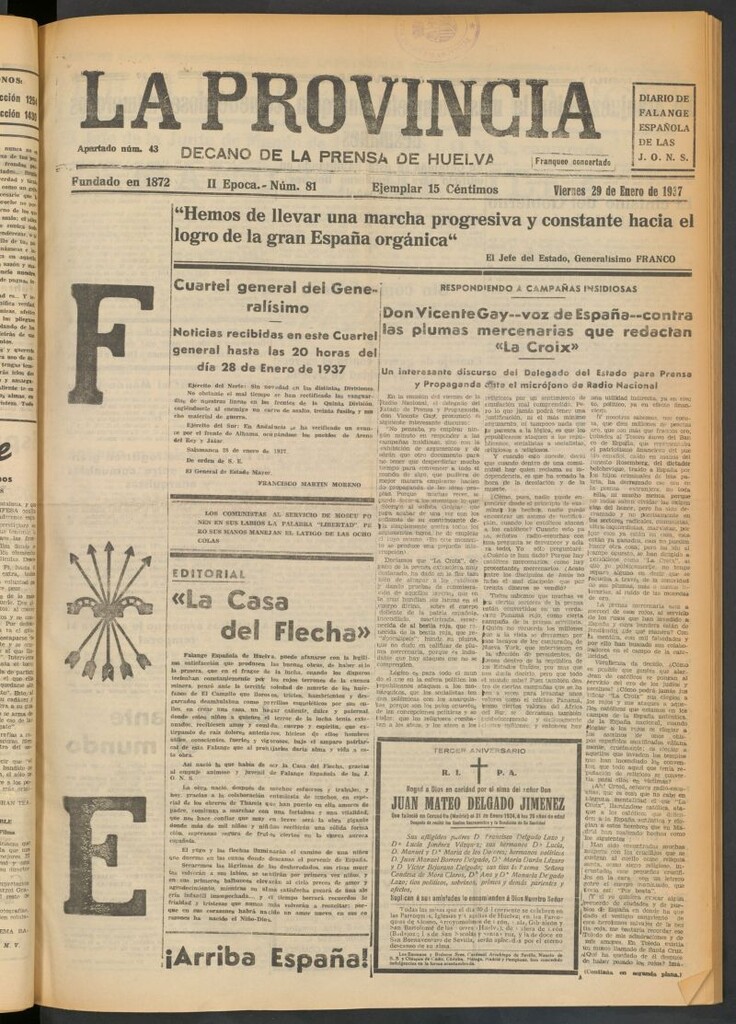 Miniatura de La Provincia : diario de la noche del 29 de enero de 1937