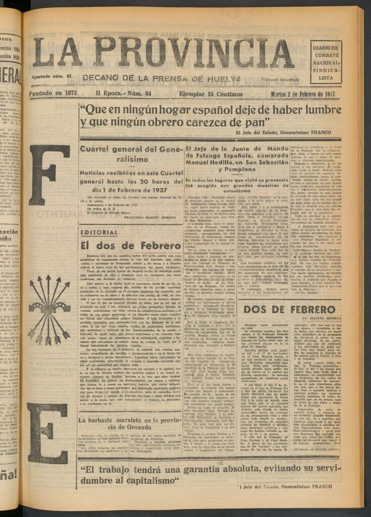 Miniatura de La Provincia : diario de la noche del 2 de febrero de 1937