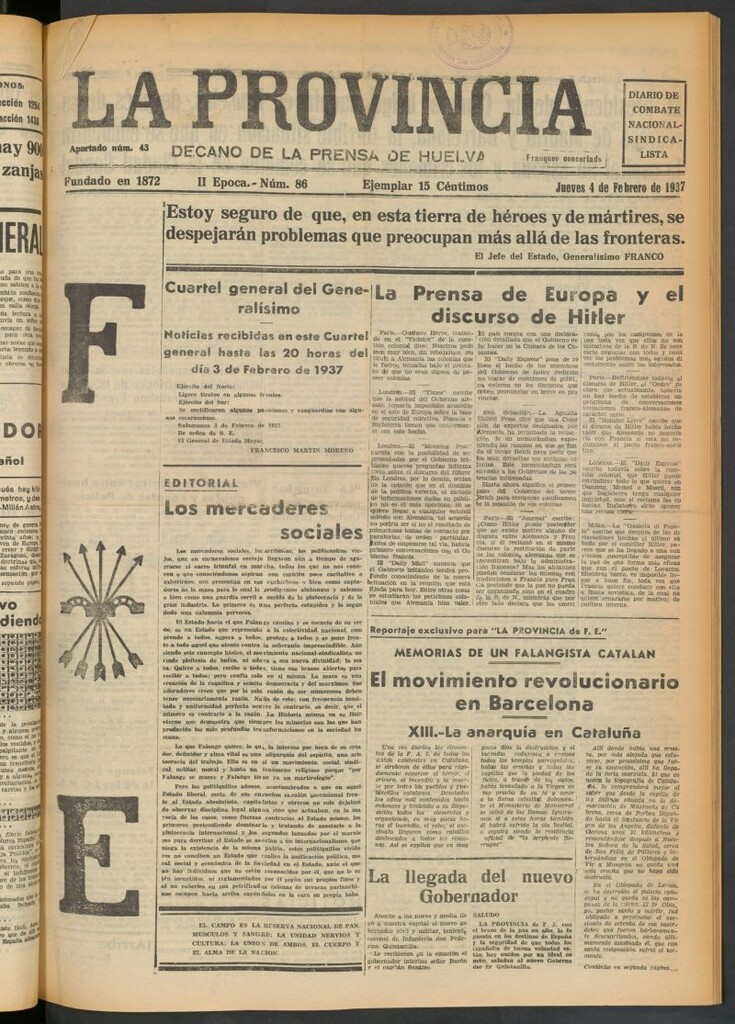 Miniatura de La Provincia : diario de la noche del 4 de febrero de 1937