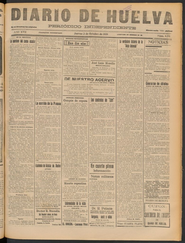 Miniatura de Diario de Huelva : periódico independiente del 2 de octubre de 1924