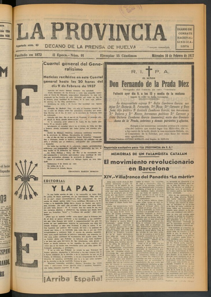 Miniatura de La Provincia : diario de la noche del 10 de febrero de 1937