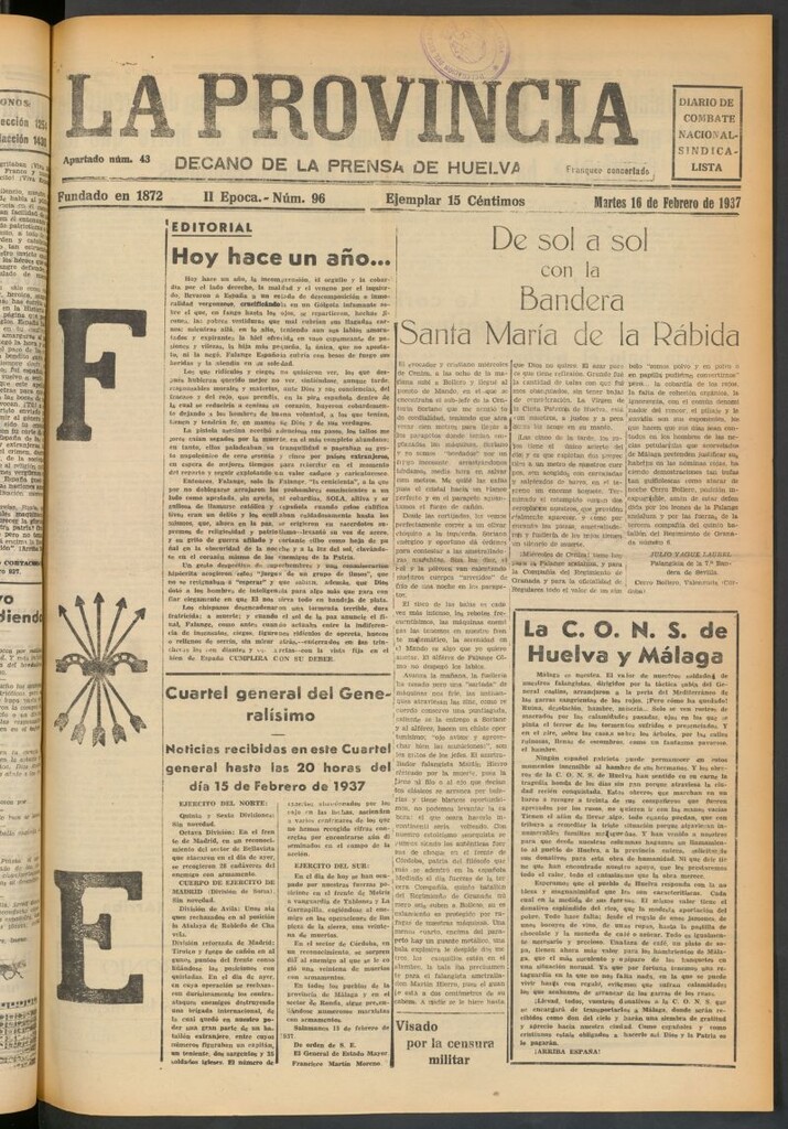 Miniatura de La Provincia : diario de la noche del 16 de febrero de 1937