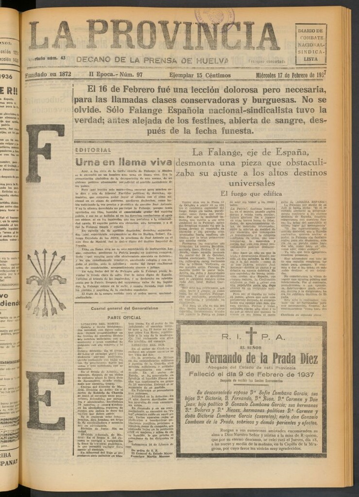 Miniatura de La Provincia : diario de la noche del 17 de febrero de 1937