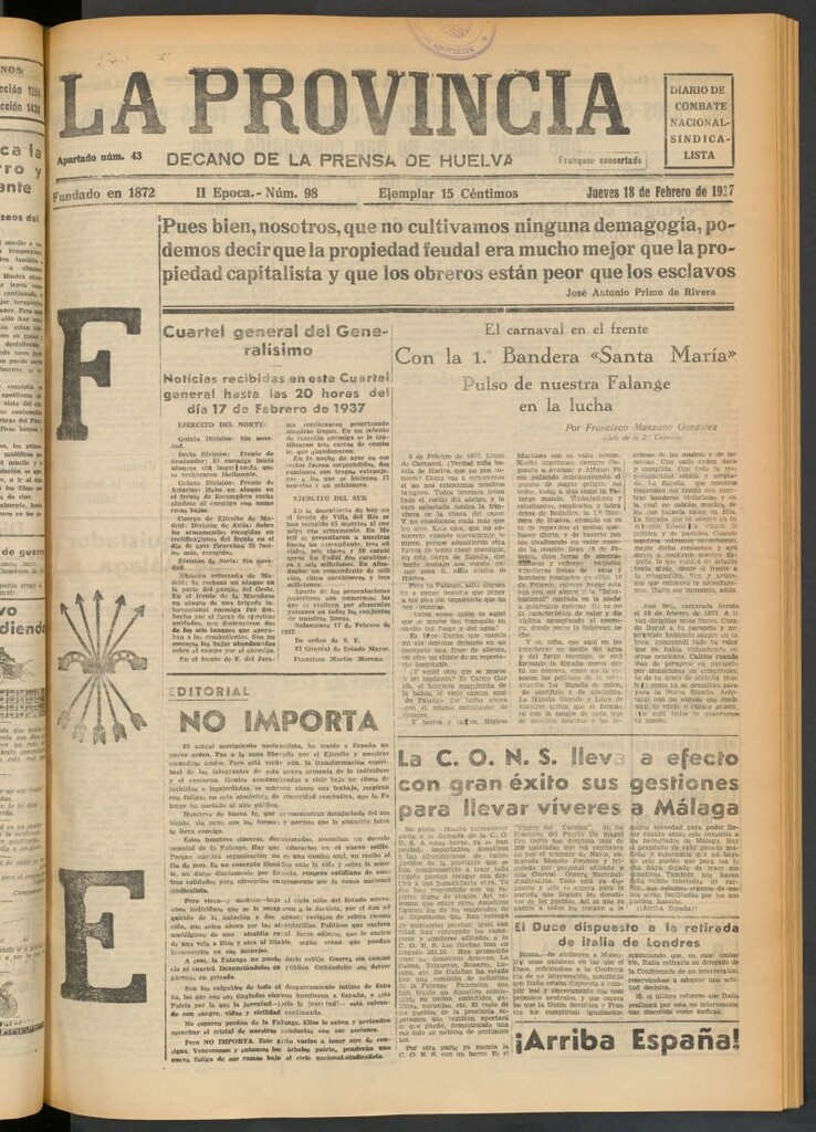 Miniatura de La Provincia : diario de la noche del 18 de febrero de 1937