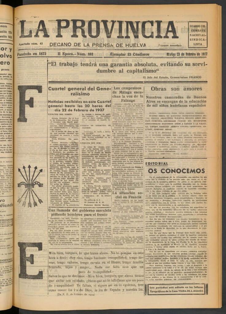 Miniatura de La Provincia : diario de la noche del 23 de febrero de 1937