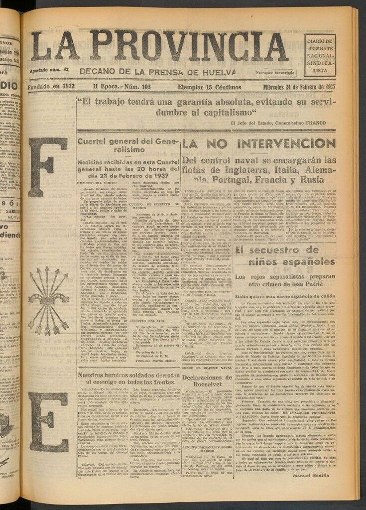 Miniatura de La Provincia : diario de la noche del 24 de febrero de 1937