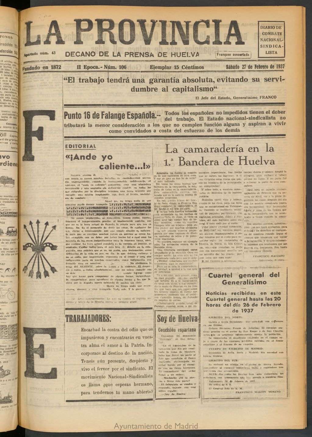 Miniatura de La Provincia : diario de la noche del 27 de febrero de 1937