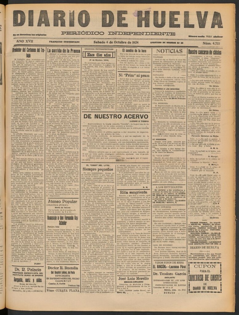 Miniatura de Diario de Huelva : periódico independiente del 4 de octubre de 1924