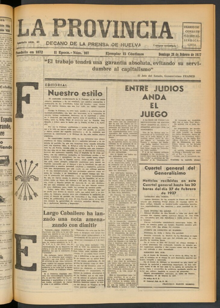 Miniatura de La Provincia : diario de la noche del 28 de febrero de 1937