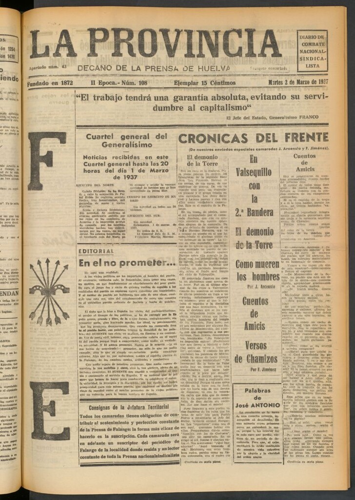 Miniatura de La Provincia : diario de la noche del 2 de marzo de 1937