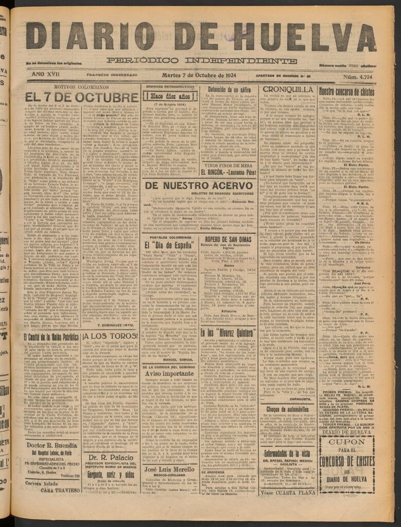 Miniatura de Diario de Huelva : periódico independiente del 7 de octubre de 1924