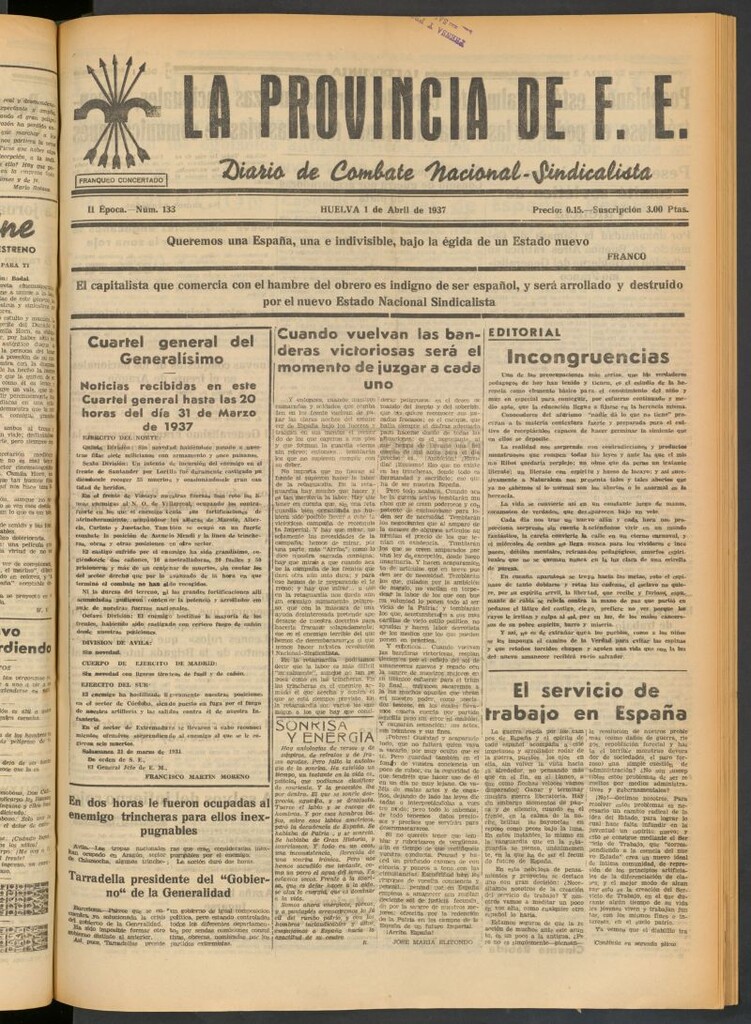 Miniatura de La Provincia : diario de la noche del 1 de abril de 1937