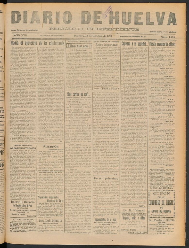 Miniatura de Diario de Huelva : periódico independiente del 8 de octubre de 1924