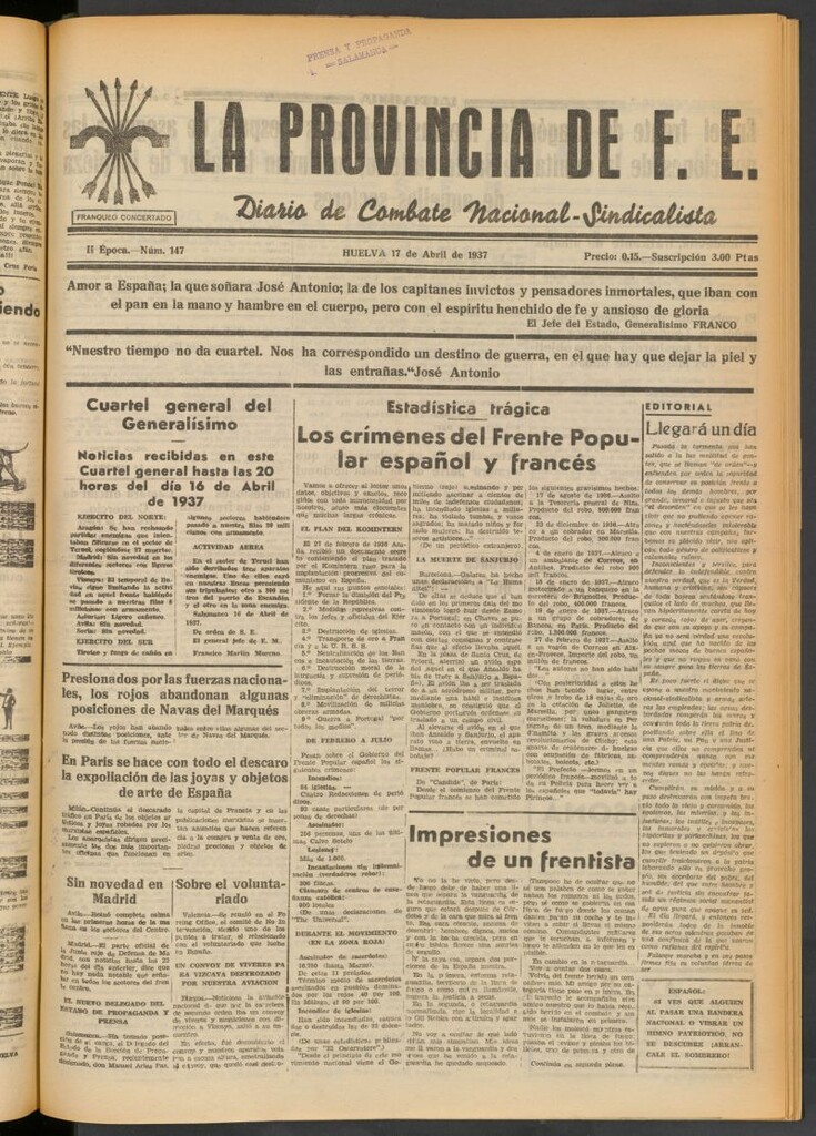 Miniatura de La Provincia : diario de la noche del 17 de abril de 1937