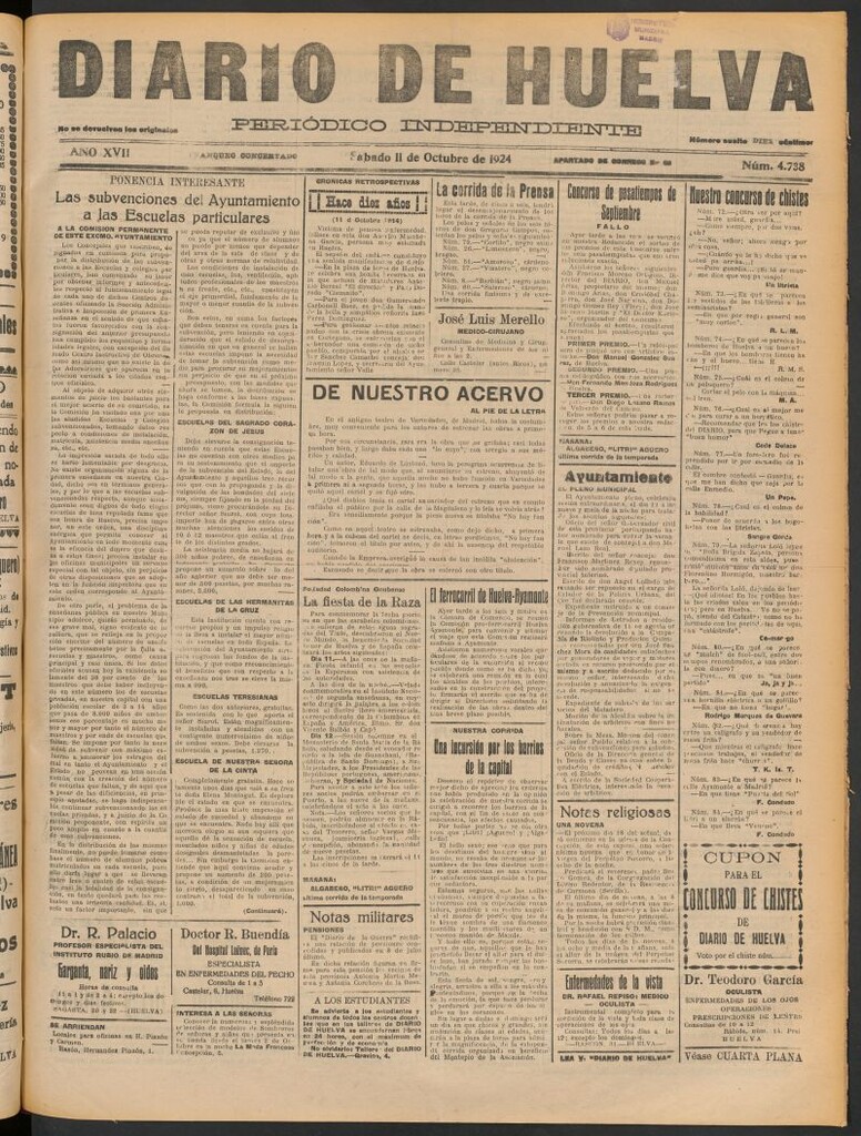 Miniatura de Diario de Huelva : periódico independiente del 11 de octubre de 1924