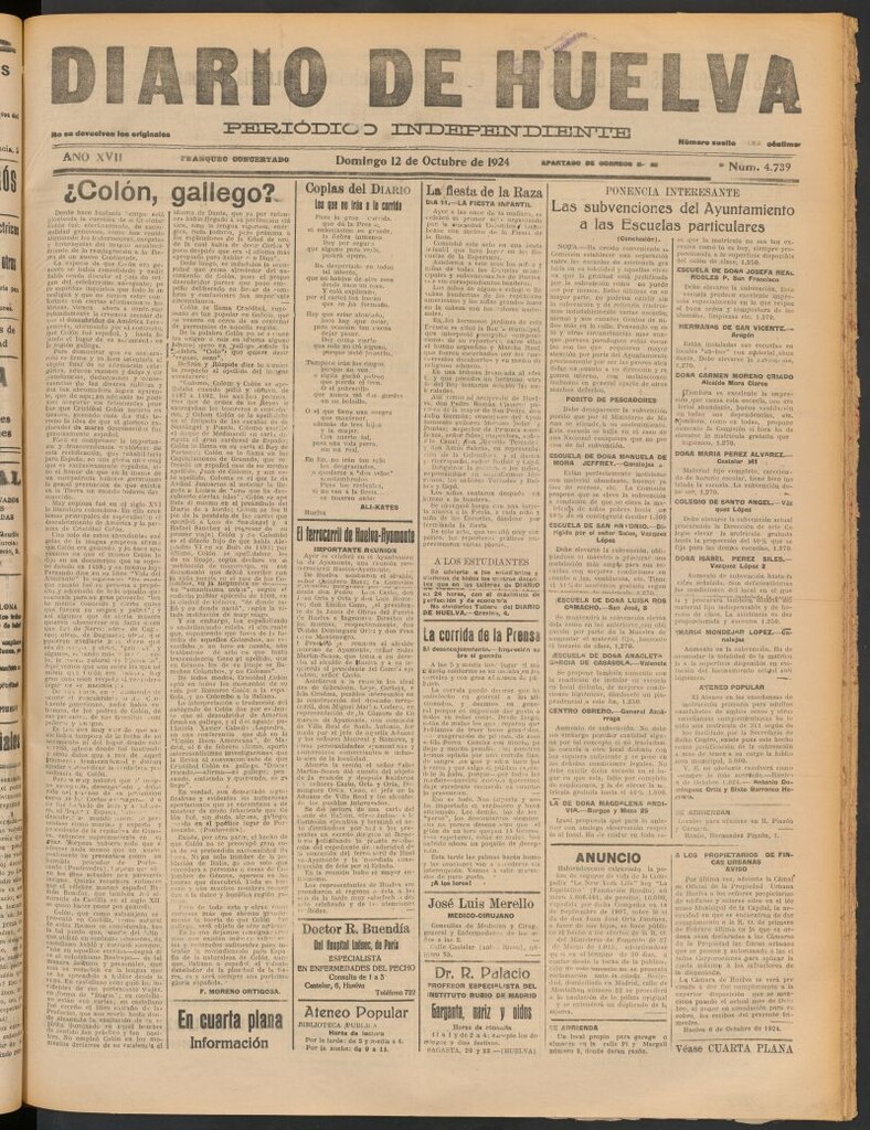 Miniatura de Diario de Huelva : periódico independiente del 12 de octubre de 1924