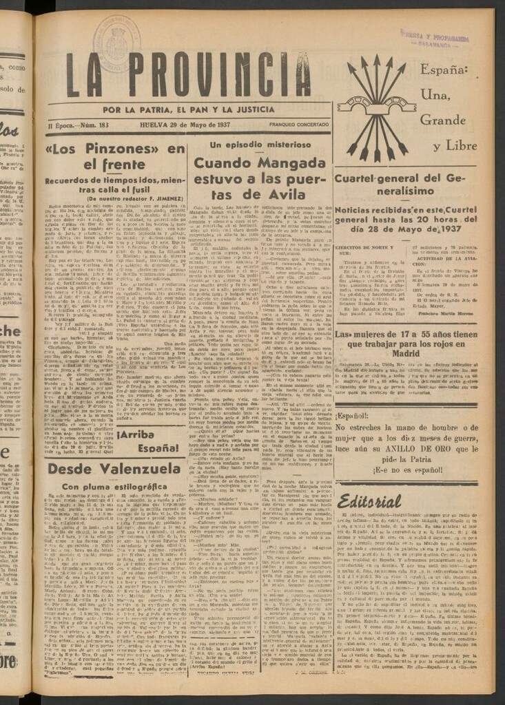 Miniatura de La Provincia : diario de la noche del 29 de mayo de 1937