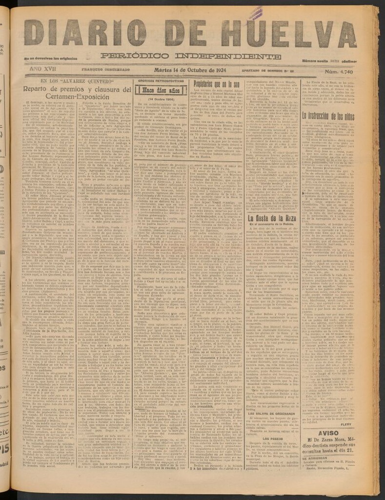Miniatura de Diario de Huelva : periódico independiente del 14 de octubre de 1924
