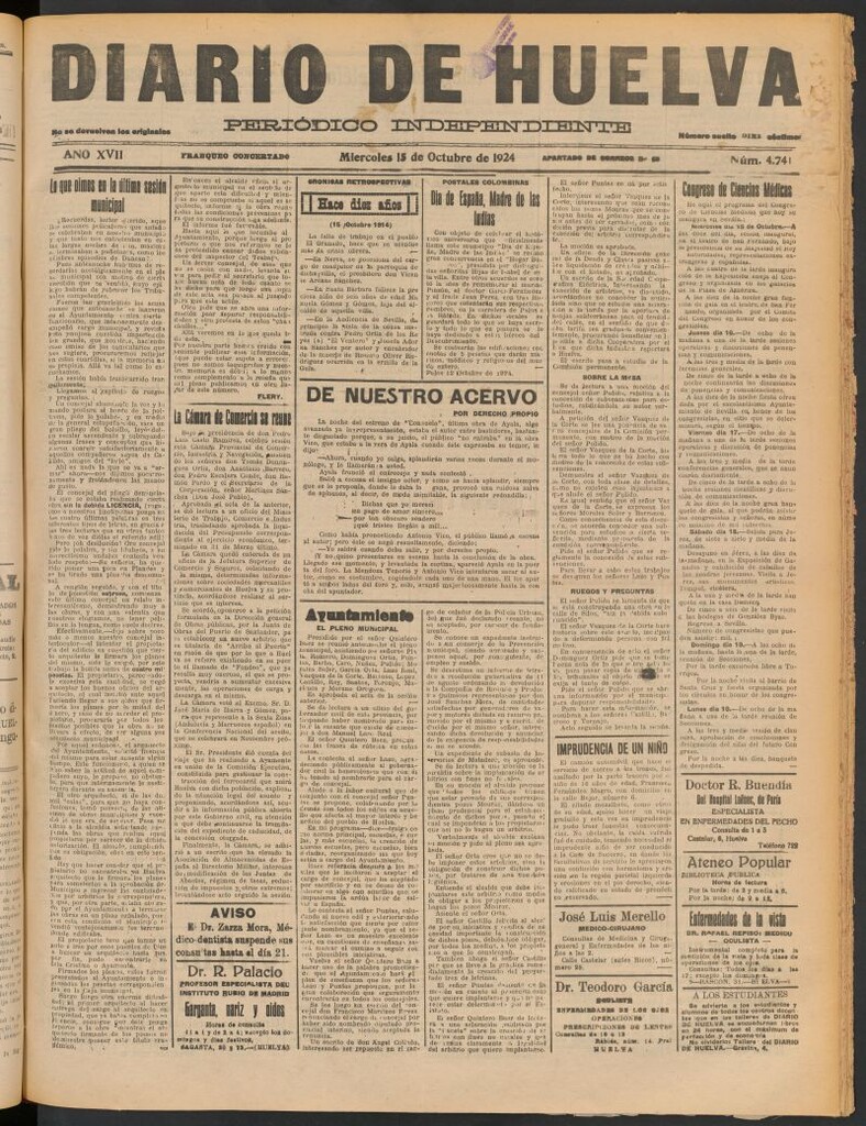 Miniatura de Diario de Huelva : periódico independiente del 15 de octubre de 1924