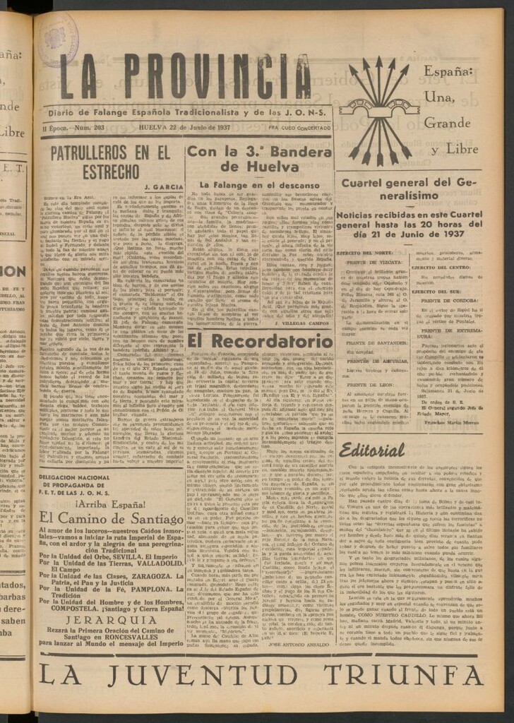 Miniatura de La Provincia : diario de la noche del 22 de junio de 1937