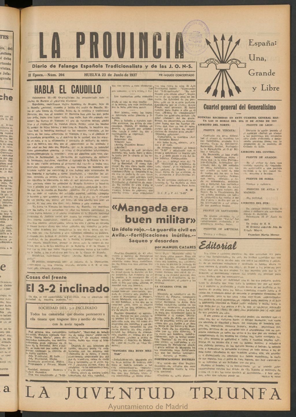 Miniatura de La Provincia : diario de la noche del 23 de junio de 1937
