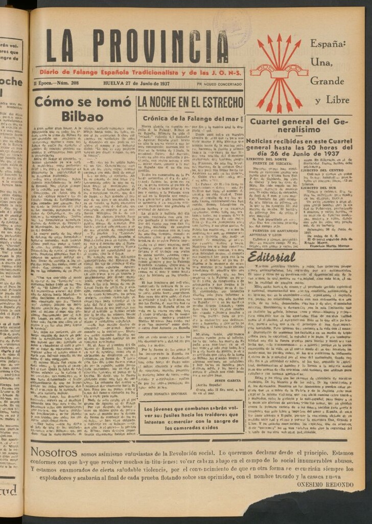 Miniatura de La Provincia : diario de la noche del 27 de junio de 1937