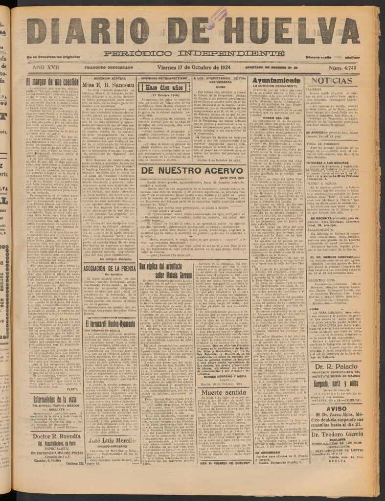 Miniatura de Diario de Huelva : periódico independiente del 17 de octubre de 1924