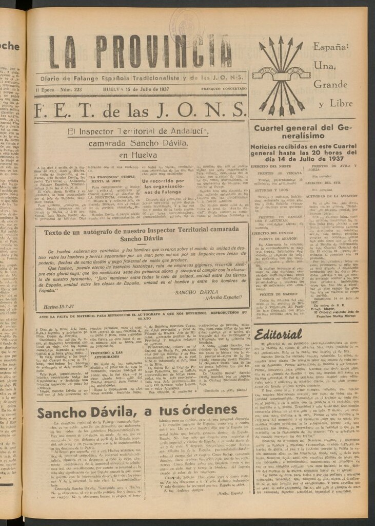 Miniatura de La Provincia : diario de la noche del 15 de julio de 1937