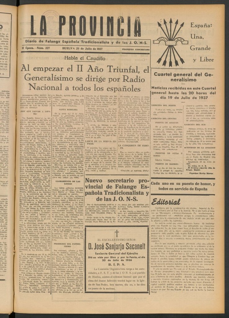 Miniatura de La Provincia : diario de la noche del 20 de julio de 1937