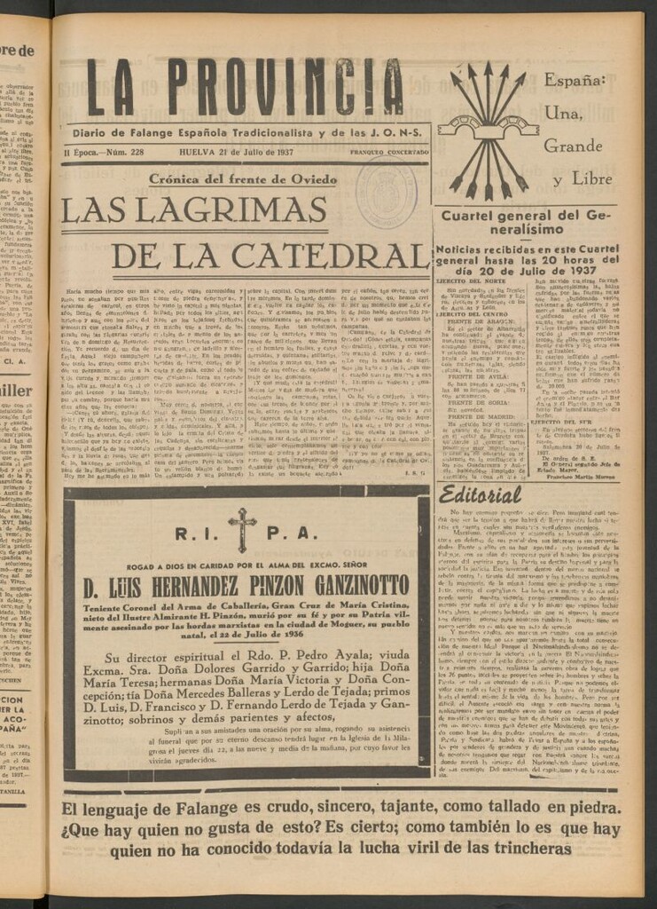 Miniatura de La Provincia : diario de la noche del 21 de julio de 1937