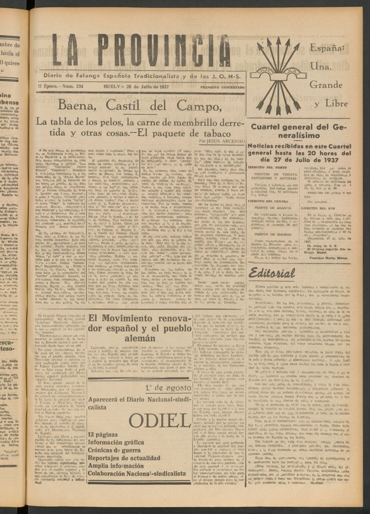 Miniatura de La Provincia : diario de la noche del 28 de julio de 1937