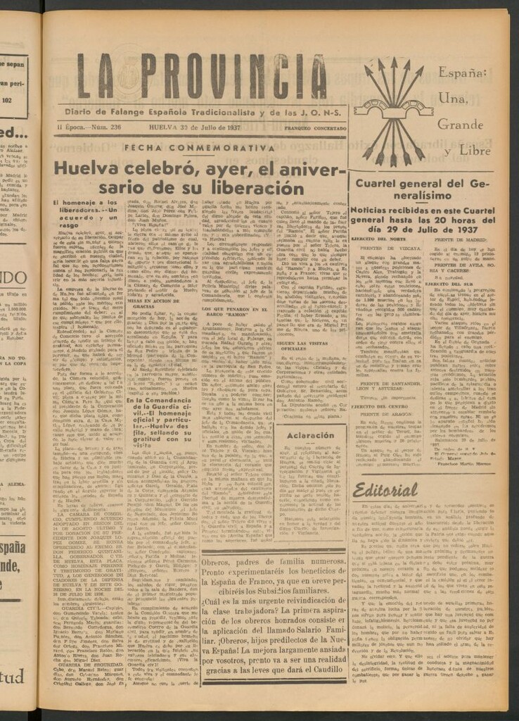 Miniatura de La Provincia : diario de la noche del 30 de julio de 1937