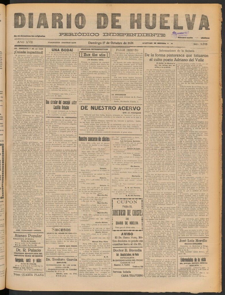 Miniatura de Diario de Huelva : periódico independiente del 19 de octubre de 1924