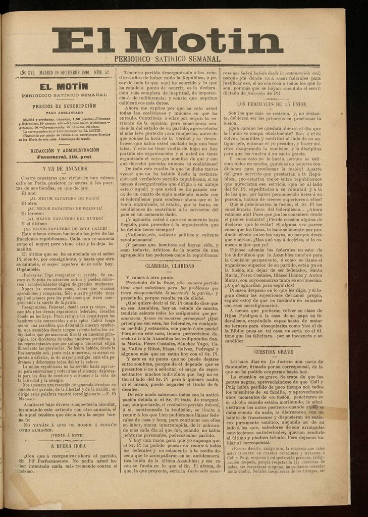 Miniatura de El Motín: periódico satírico semanal 26 de Diciembre de 1896