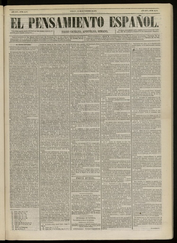 Miniatura de El Pensamiento Español del 29 de noviembre de 1873, nº 4119[sic]