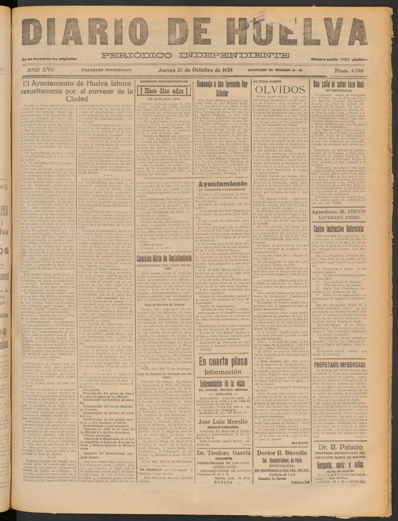 Miniatura de Diario de Huelva : periódico independiente del 23 de octubre de 1924