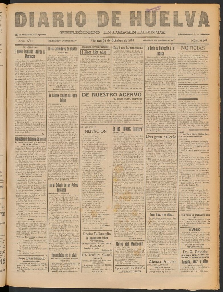 Miniatura de Diario de Huelva : periódico independiente del 24 de octubre de 1924