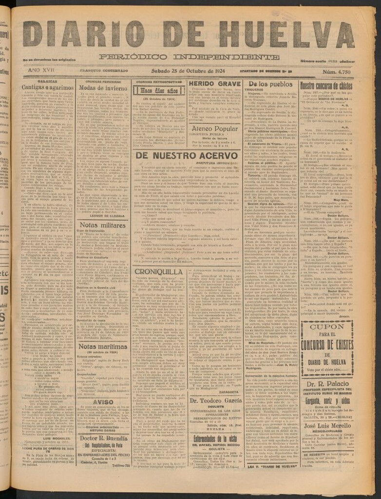 Miniatura de Diario de Huelva : periódico independiente del 25 de octubre de 1924