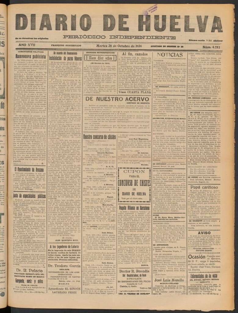 Miniatura de Diario de Huelva : periódico independiente del 28 de octubre de 1924