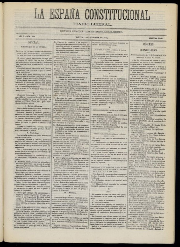 Miniatura de La España Constitucional : diario liberal del martes 17 de septiembre de 1872. Número 362