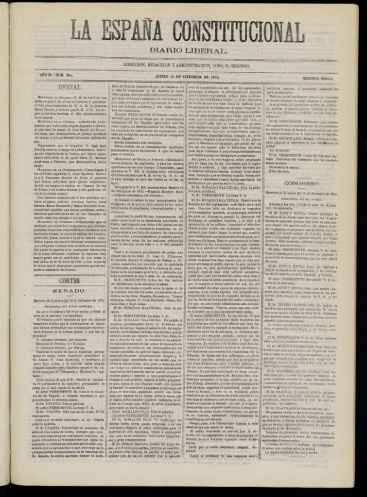 Miniatura de La España Constitucional : diario liberal del jueves 19 de septiembre de 1872. Número 364