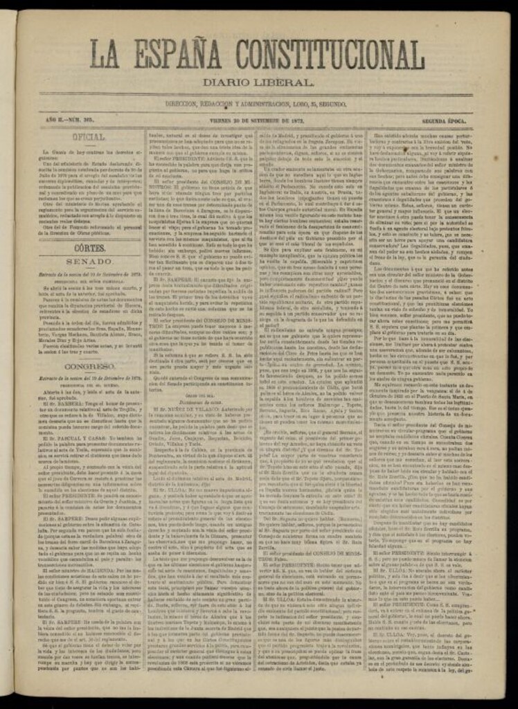 Miniatura de La España Constitucional : diario liberal del viernes 20 de septiembre de 1872. Número 365