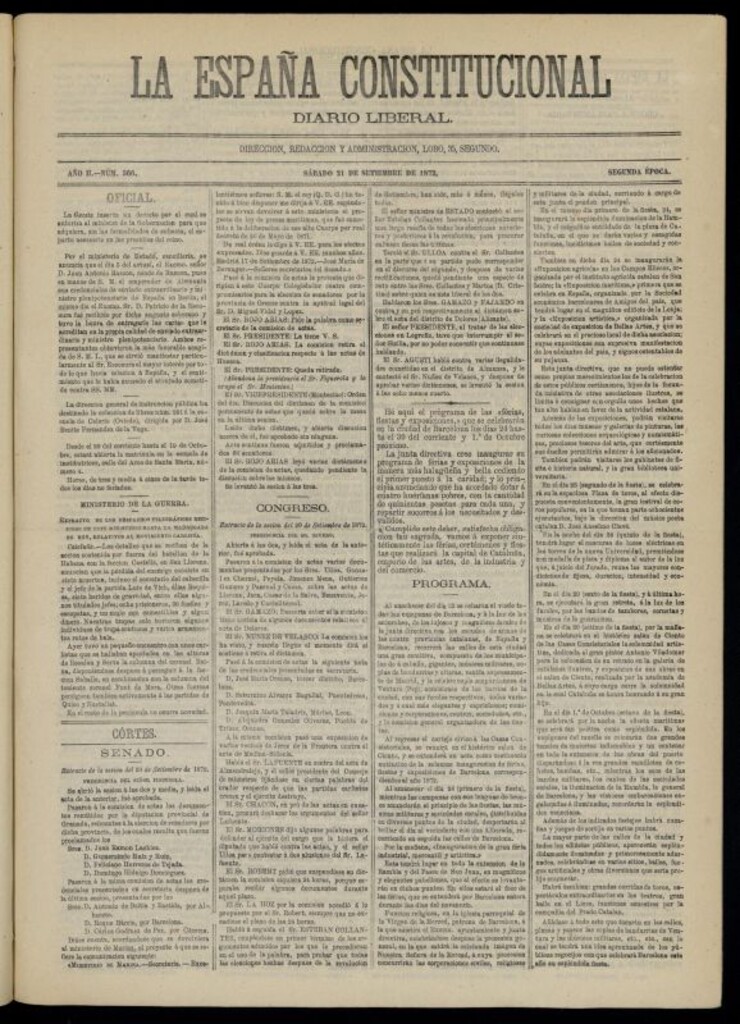 Miniatura de La España Constitucional : diario liberal del sábado 21 de septiembre de 1872. Número 366