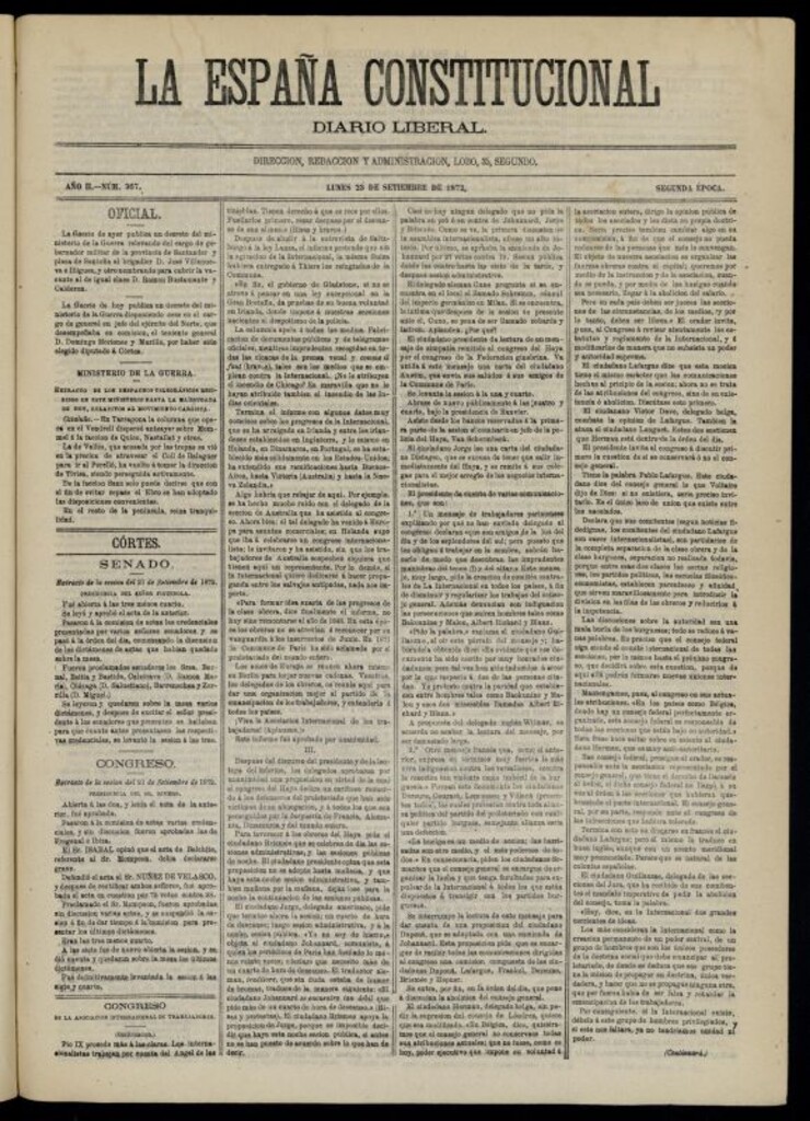 Miniatura de La España Constitucional : diario liberal del lunes 23 de septiembre de 1872. Número 367