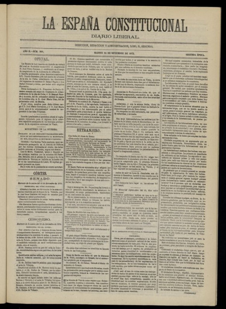 Miniatura de La España Constitucional : diario liberal del martes 24 de septiembre de 1872. Número 368
