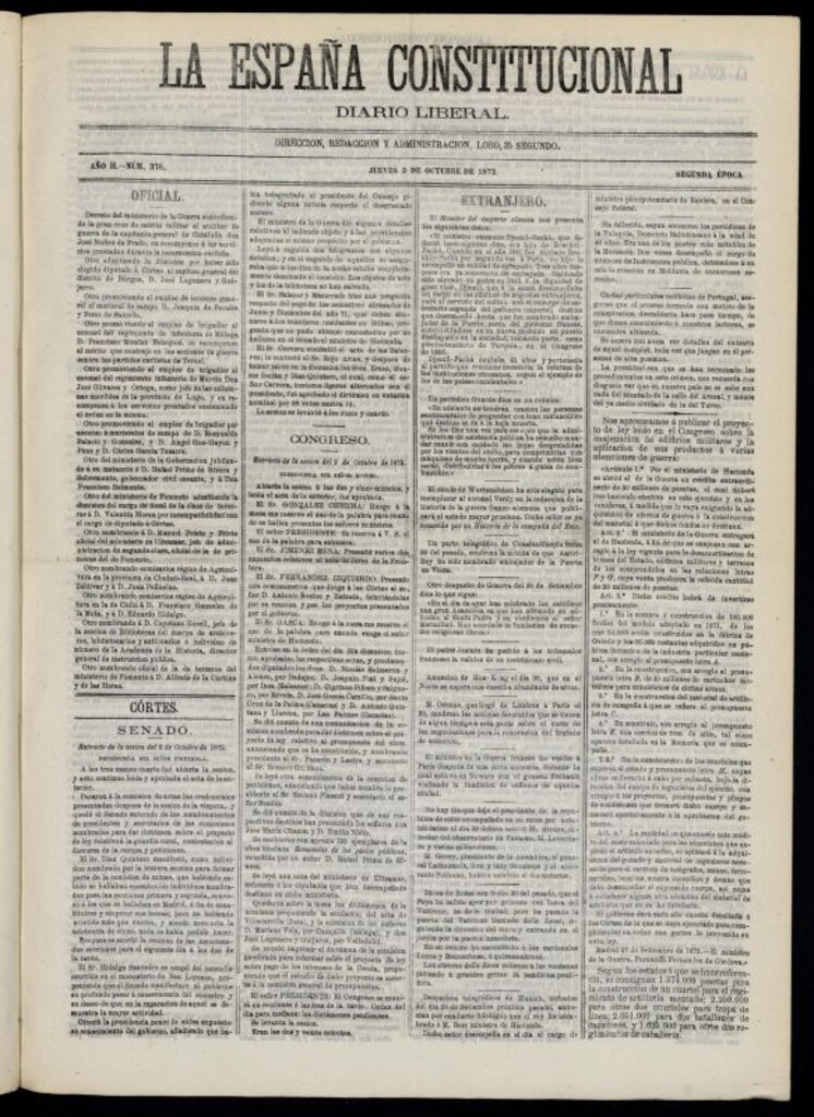 Miniatura de La España Constitucional : diario liberal del jueves 3 de octubre de 1872. Número 376