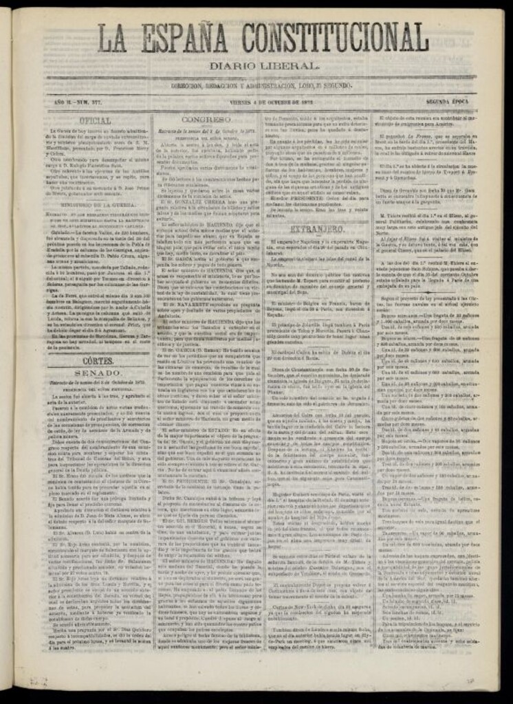 Miniatura de La España Constitucional : diario liberal del viernes 4 de octubre de 1872. Número 377
