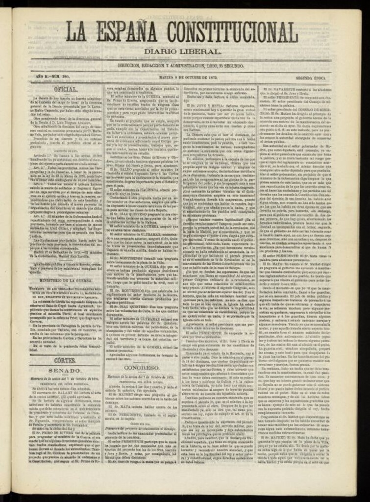 Miniatura de La España Constitucional : diario liberal del martes 8 de octubre de 1872. Número 380