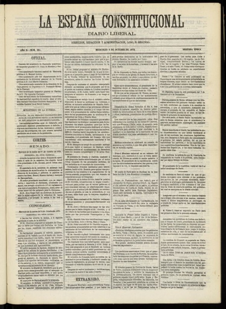 Miniatura de La España Constitucional : diario liberal del miércoles 9 de octubre de 1872. Número 381
