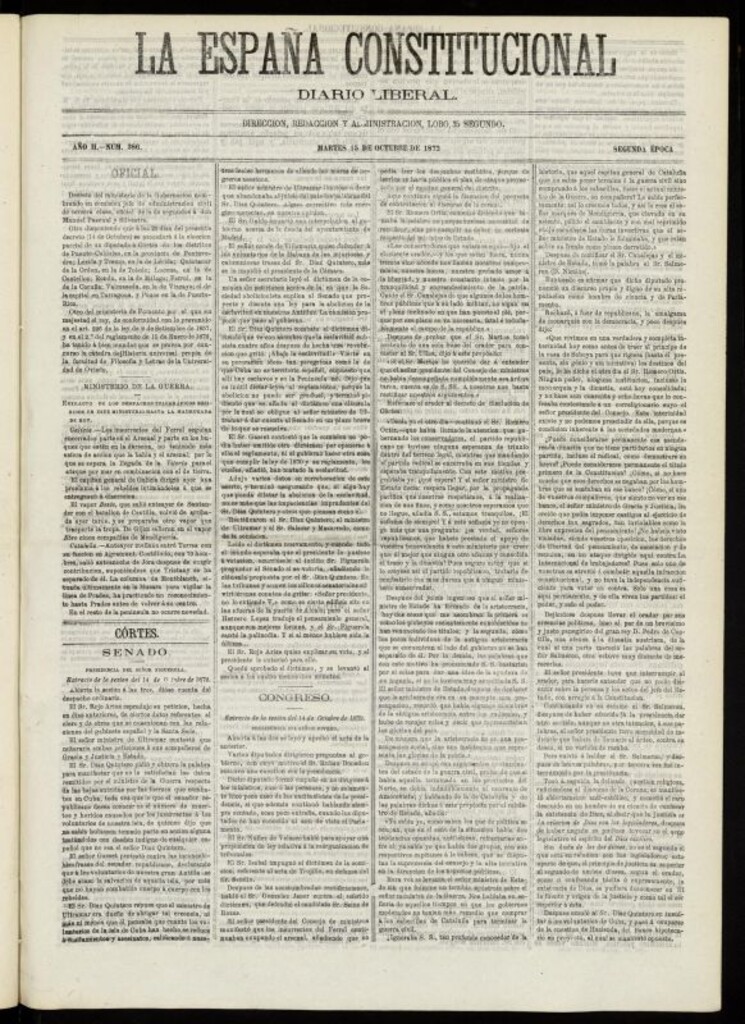 Miniatura de La España Constitucional : diario liberal del martes 15 de octubre de 1872. Número 386